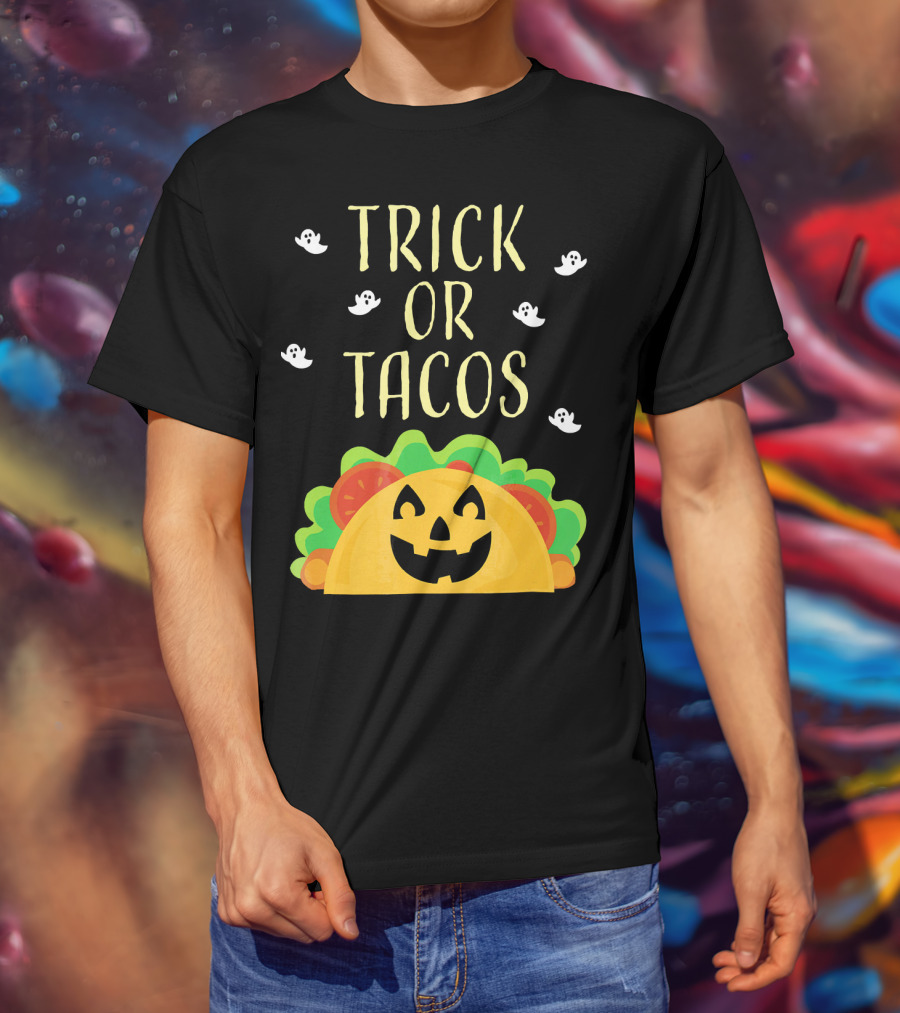 Trick Or Tacos Halloween Ghosts With Smiling Taco T-Shirt