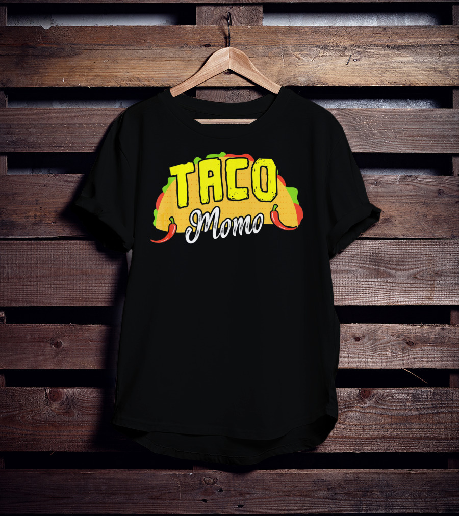 Taco Momo Grandma Mexican Food Fiesta Colorful Taco And Chili Peppers T-Shirt