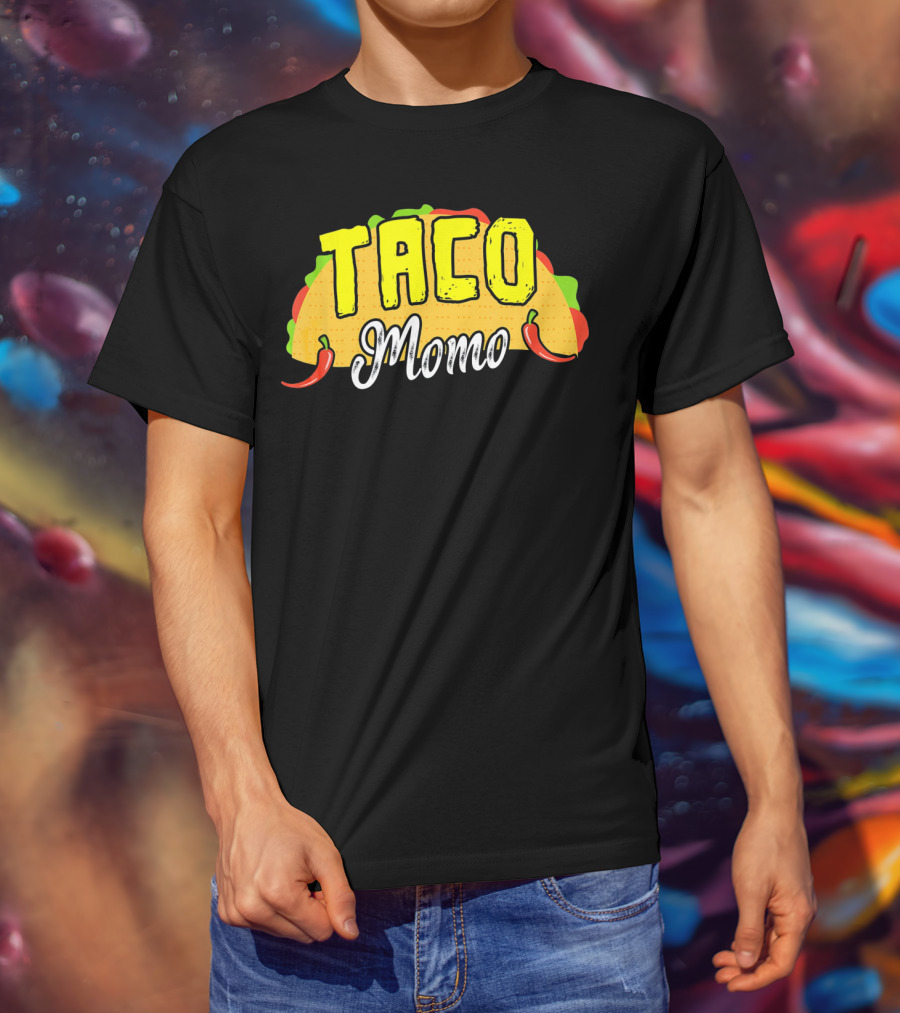 Taco Momo Grandma Mexican Food Fiesta Colorful Taco And Chili Peppers T-Shirt