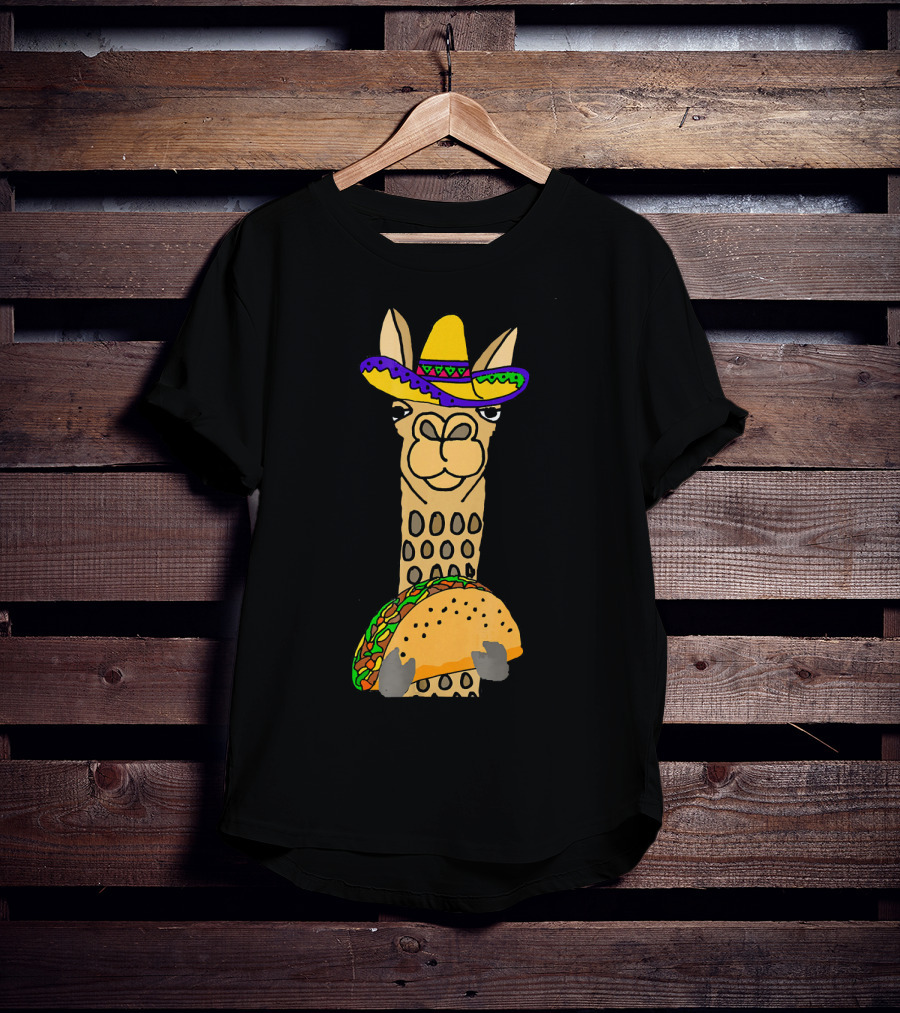 Smilealottees Funny Llama Taco Sombrero T-Shirt