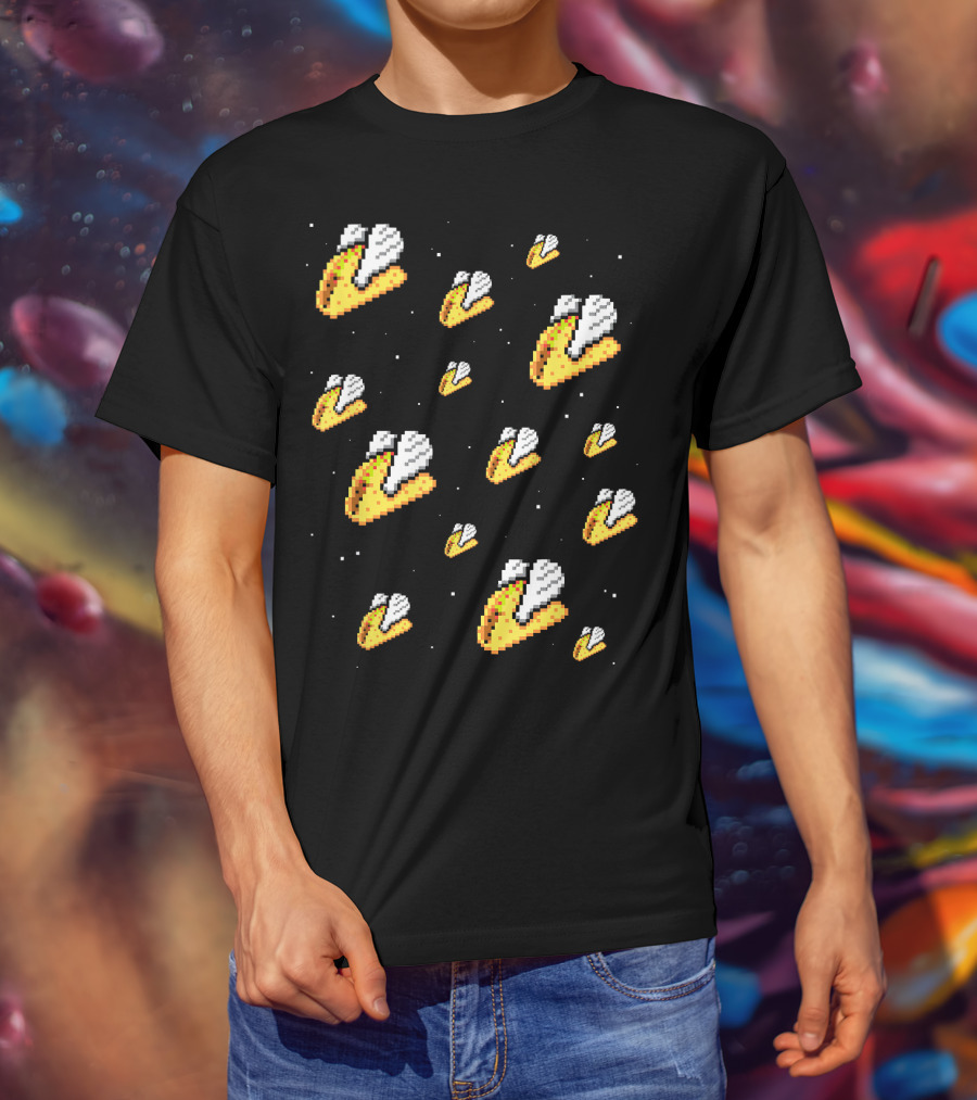 Shirt.Woot Flying Tacos Pixelated Space Adventure T-Shirt
