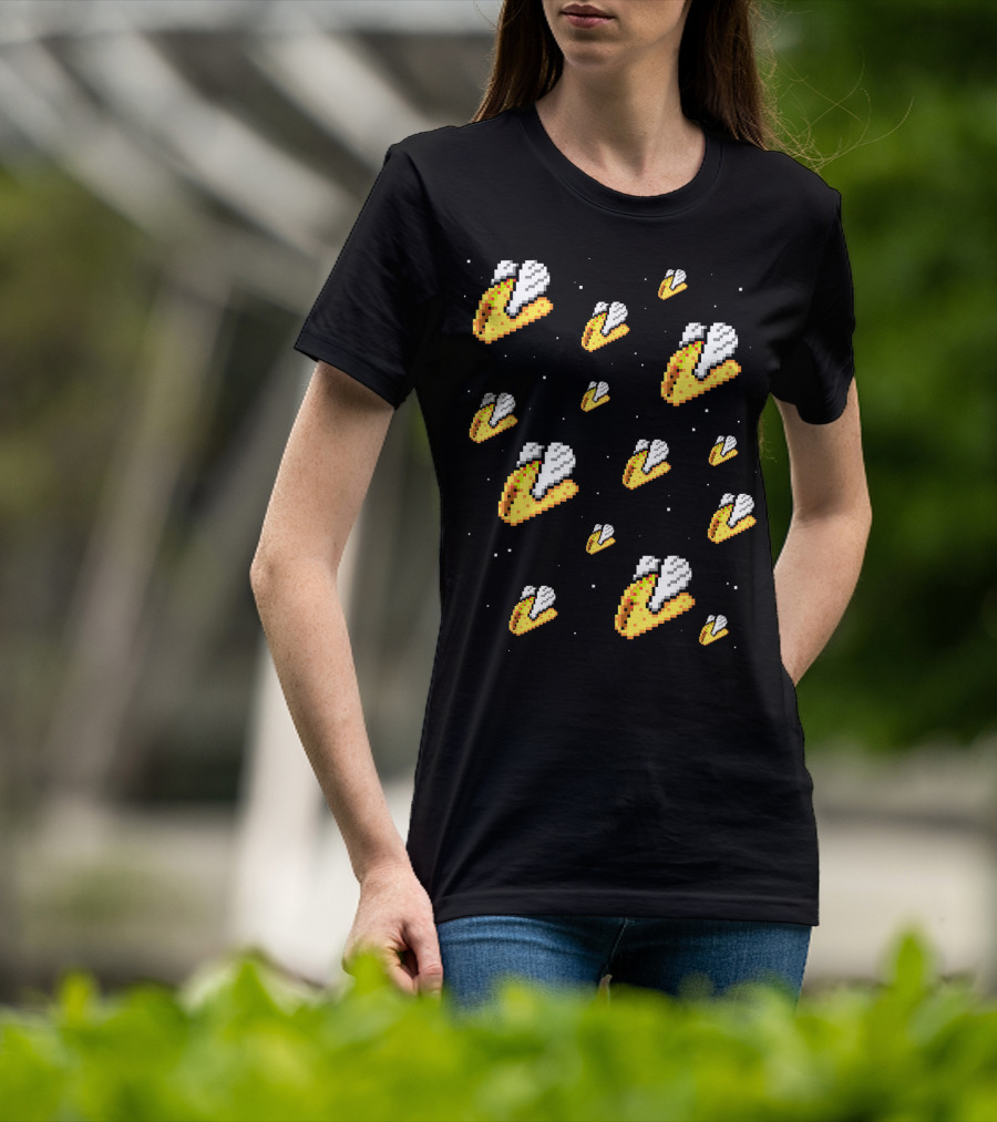 Shirt.Woot Flying Tacos Pixelated Space Adventure T-Shirt
