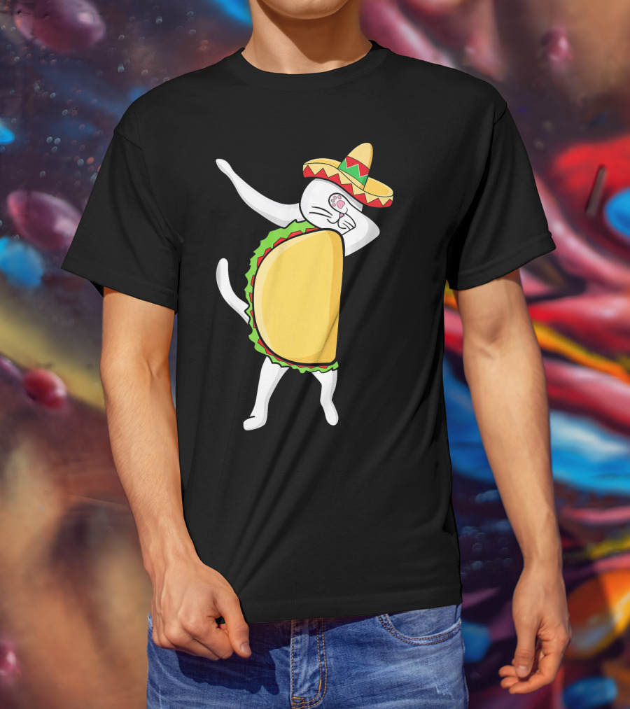 Dabbing Taco Cat Tacocat Cinco De Mayo Sombrero Fiesta T-Shirt
