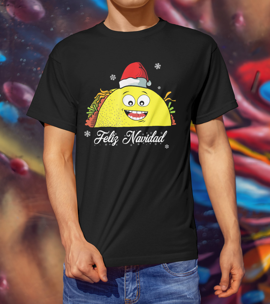 Feliz Navidad Smiling Taco Santa Hat T-Shirt