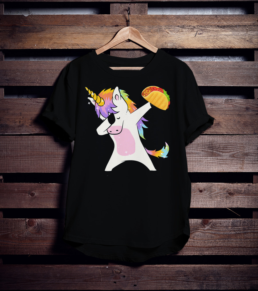Unicorn Dabbing With Taco And Rainbow Mane T-Shirt