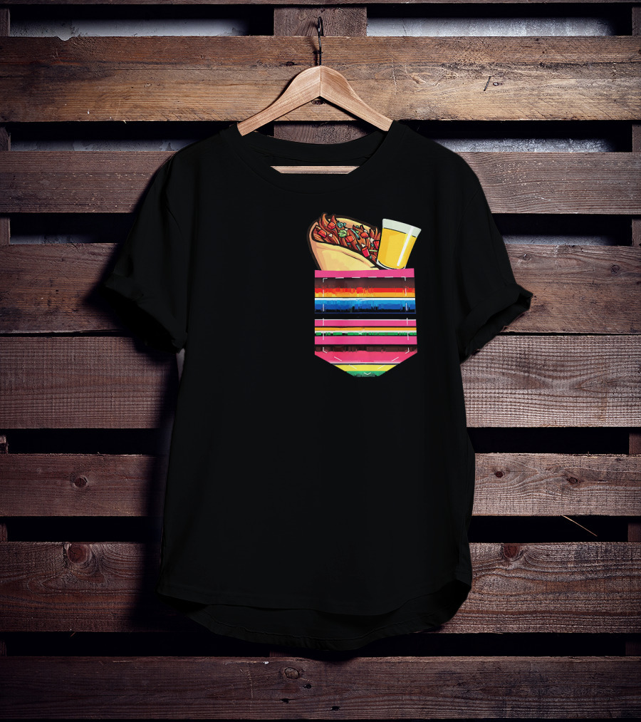 Tacos And Tequila Vibrant Serape Pocket T-Shirt