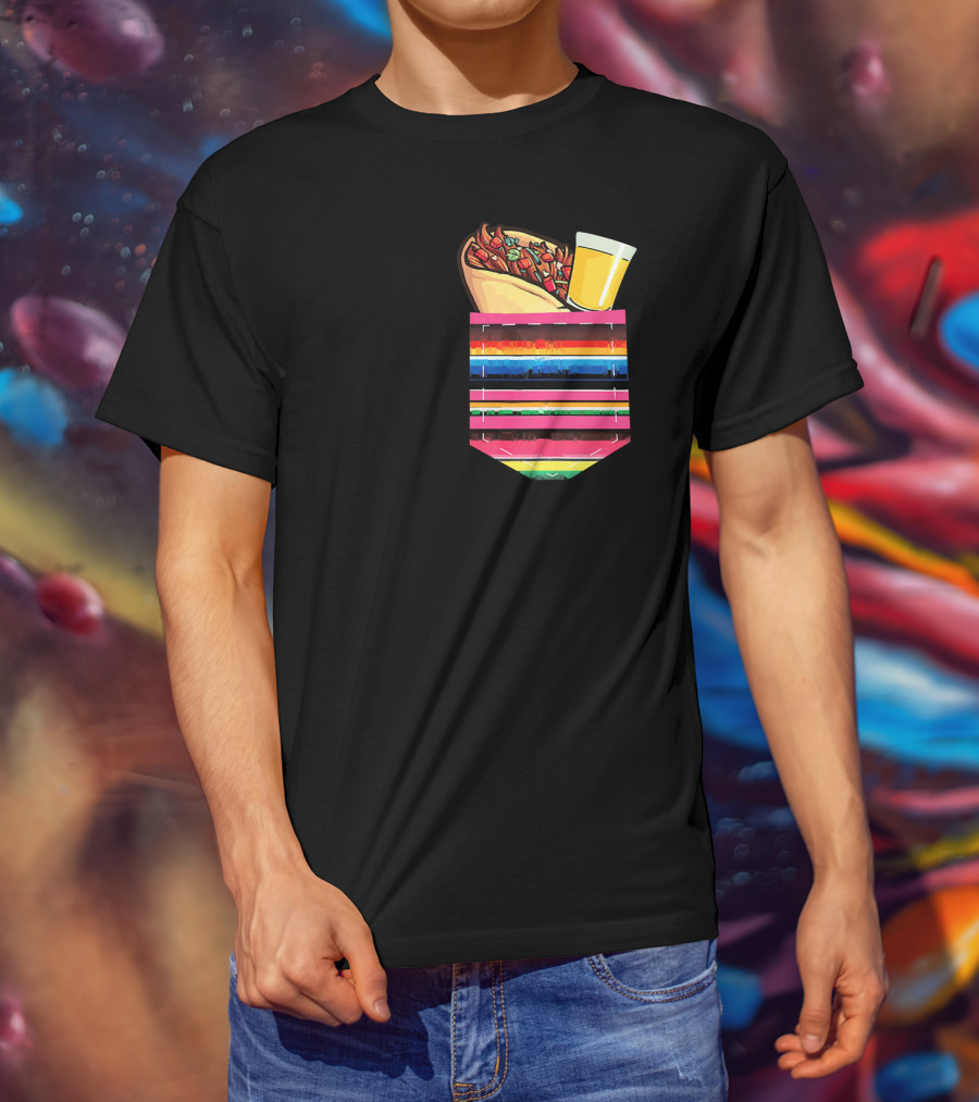 Tacos And Tequila Vibrant Serape Pocket T-Shirt