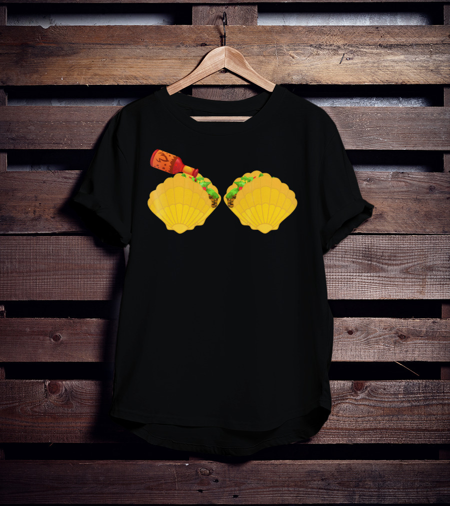 Mermaid Shell Taco Bra With Hot Sauce Bottle And Spicy Chi T-Shirt