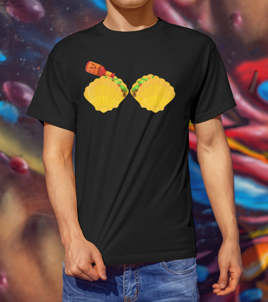 Mermaid Shell Taco Bra With Hot Sauce Bottle And Spicy Chi T-Shirt