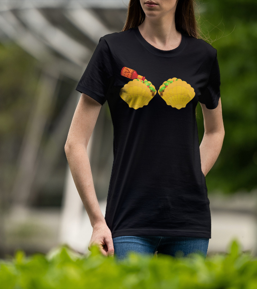 Mermaid Shell Taco Bra With Hot Sauce Bottle And Spicy Chi T-Shirt