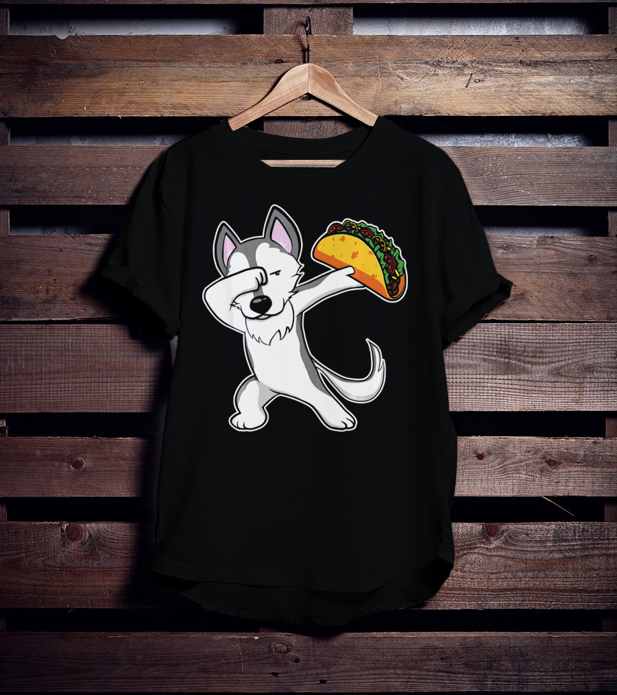 Husky Dabbing With Taco Funny Dance Lover T-Shirt