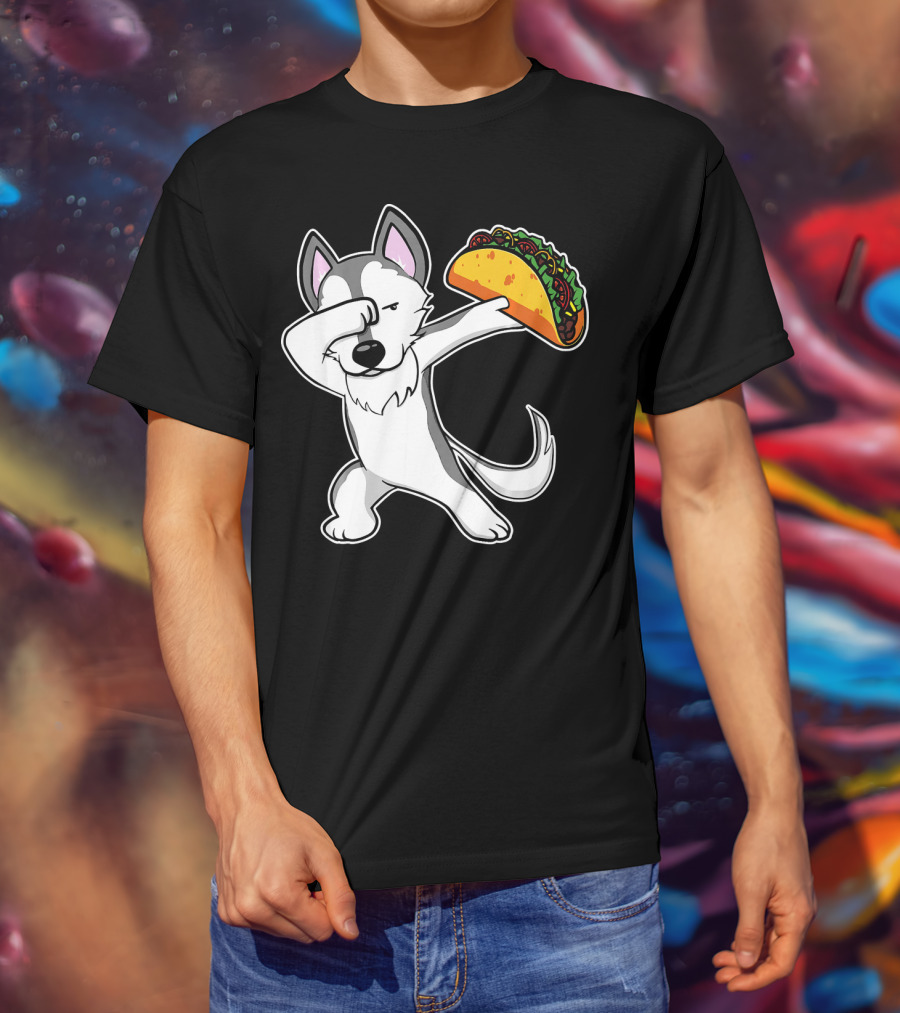 Husky Dabbing With Taco Funny Dance Lover T-Shirt