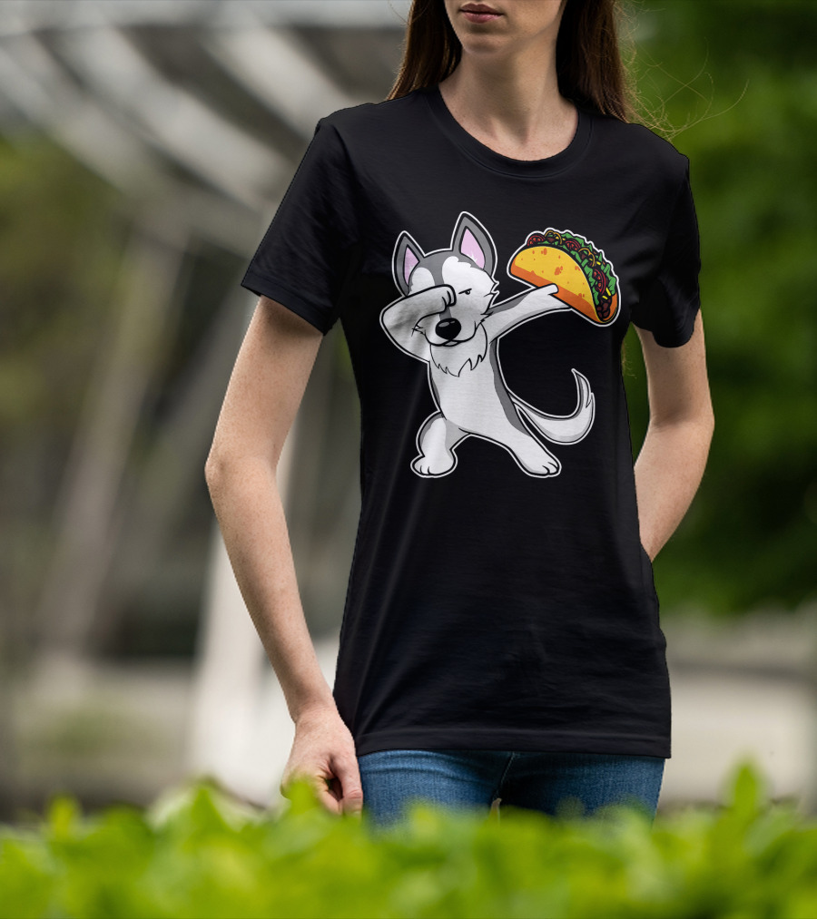Husky Dabbing With Taco Funny Dance Lover T-Shirt