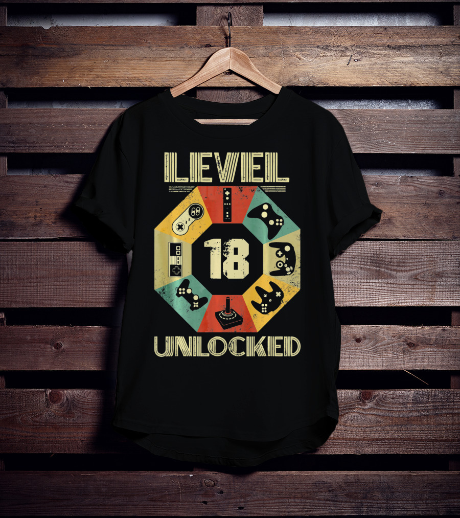 Level 18 Unlocked Video Game Controllers Retro T-Shirt