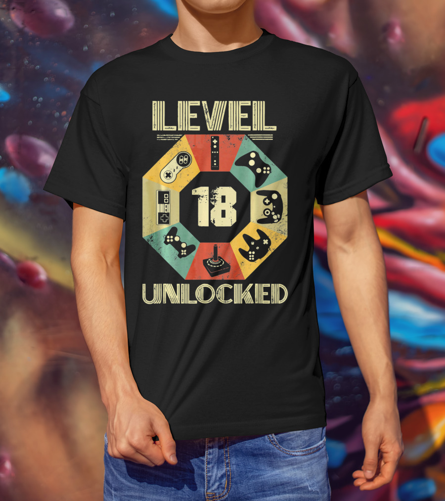 Level 18 Unlocked Video Game Controllers Retro T-Shirt