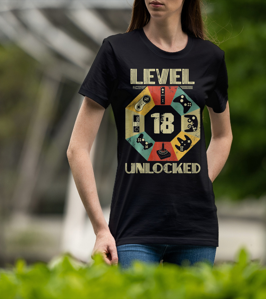 Level 18 Unlocked Video Game Controllers Retro T-Shirt