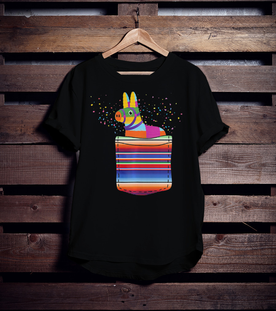 Pocket Pinata Serape Fiesta Blanket Confetti Burst T-Shirt