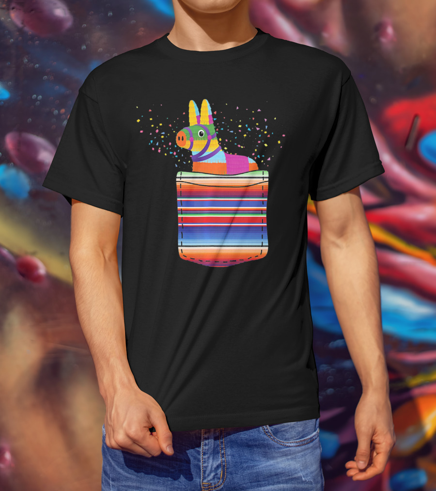 Pocket Pinata Serape Fiesta Blanket Confetti Burst T-Shirt