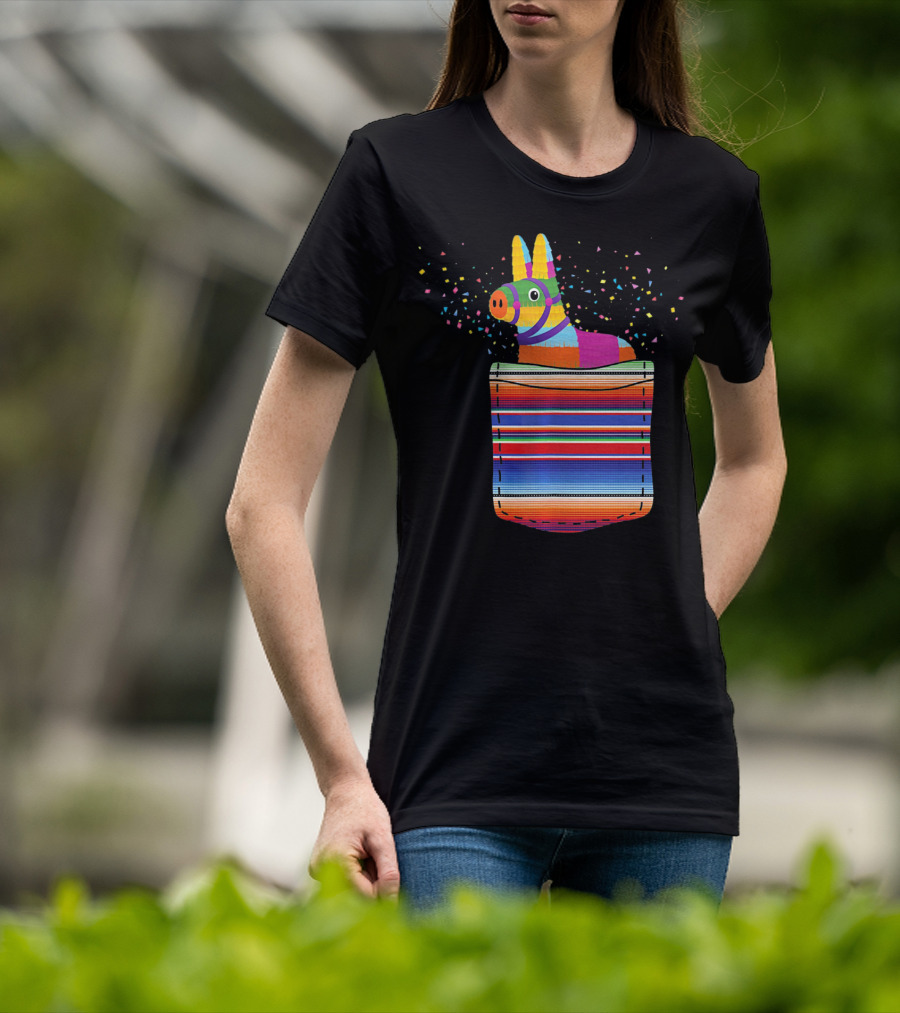 Pocket Pinata Serape Fiesta Blanket Confetti Burst T-Shirt