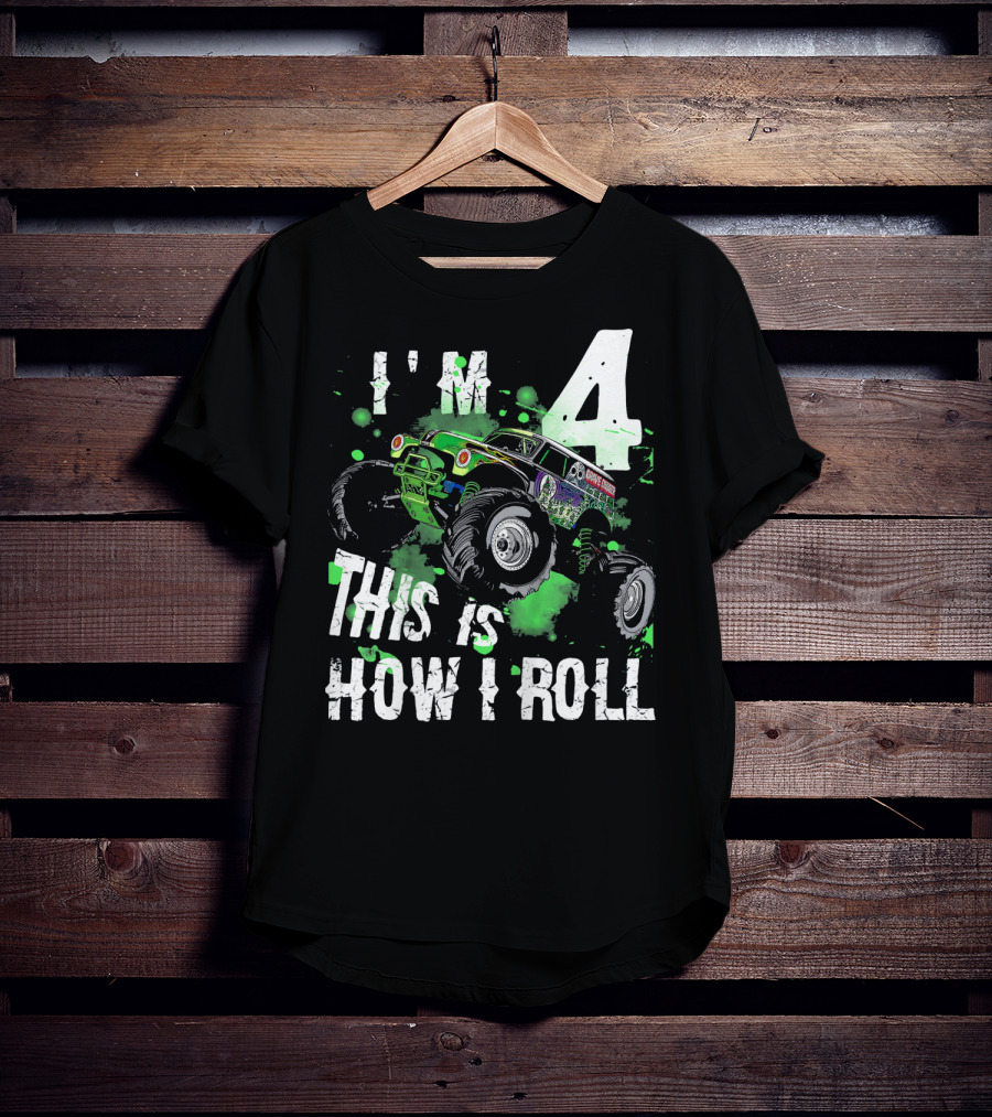 I'm 4 This Is How I Roll Monster Truck Kids T-Shirt