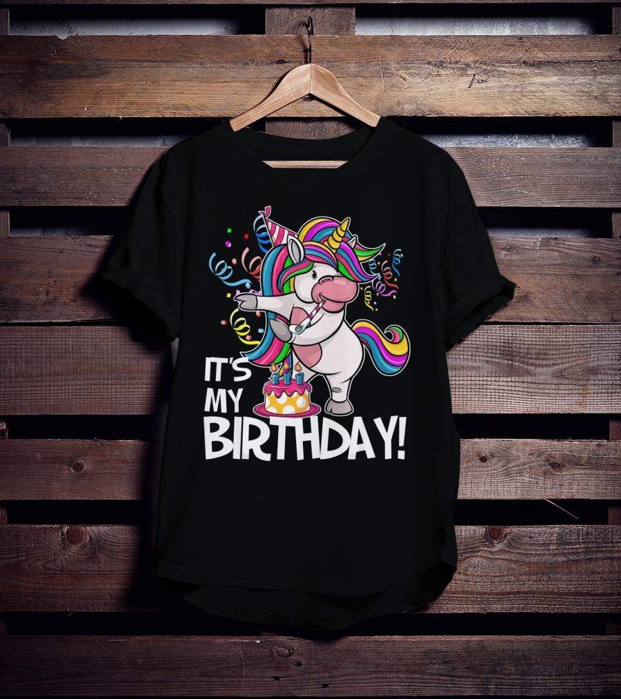 IT'S MY BIRTHDAY Flossing Unicorn Party With Cake And Confetti T-Shirt