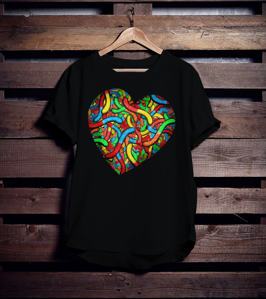 90s Candy Heart Sour Gummy Worms Girls T-Shirt
