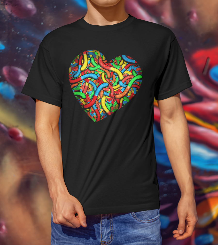 90s Candy Heart Sour Gummy Worms Girls T-Shirt
