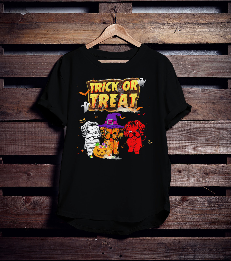 Trick Or Treat Three Shih Tzu Pumpkin Ghosts T-Shirt