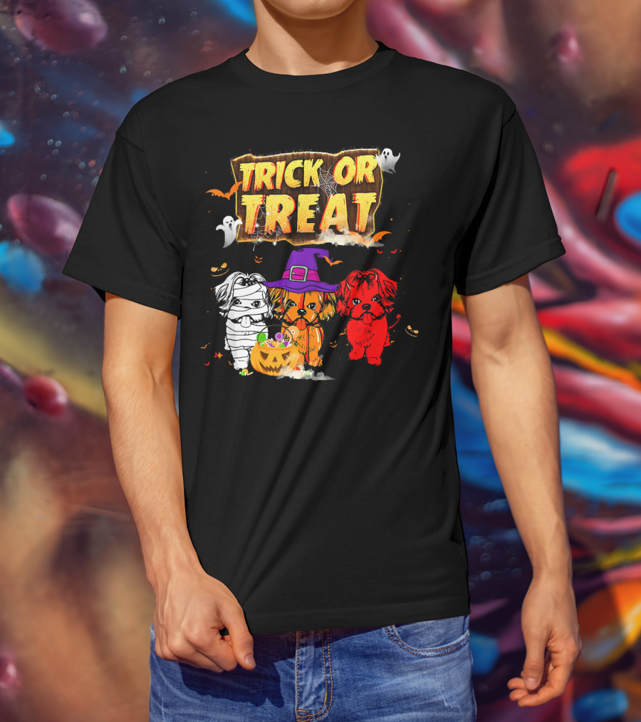 Trick Or Treat Three Shih Tzu Pumpkin Ghosts T-Shirt