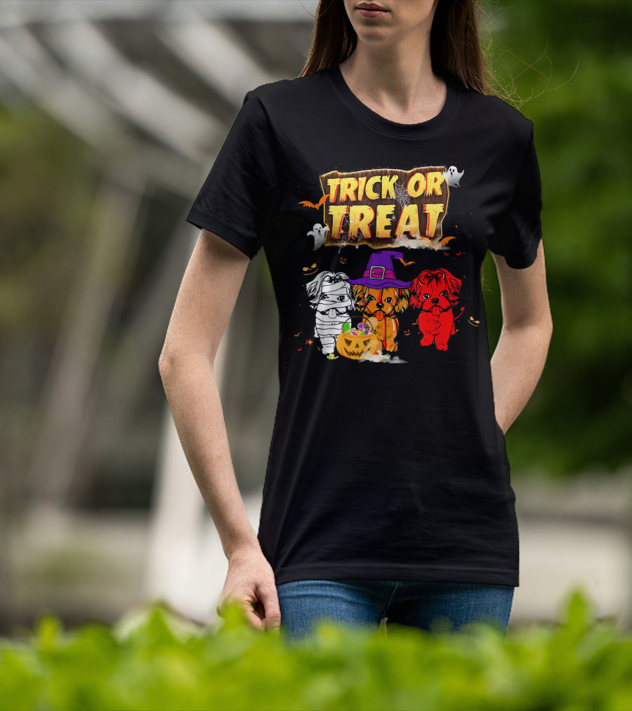 Trick Or Treat Three Shih Tzu Pumpkin Ghosts T-Shirt