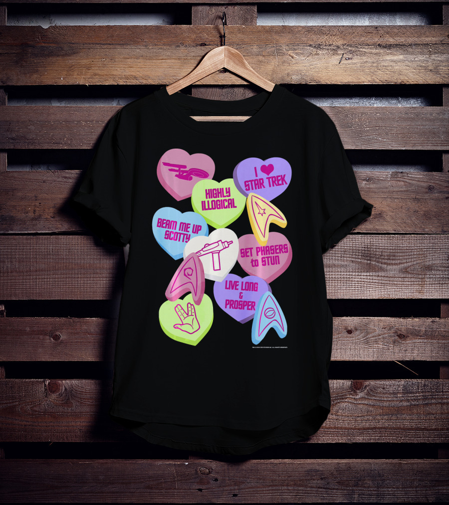 Beam Me Up Scotty Star Trek Candy Hearts Valentines Day Live Long And Prosper T-Shirt