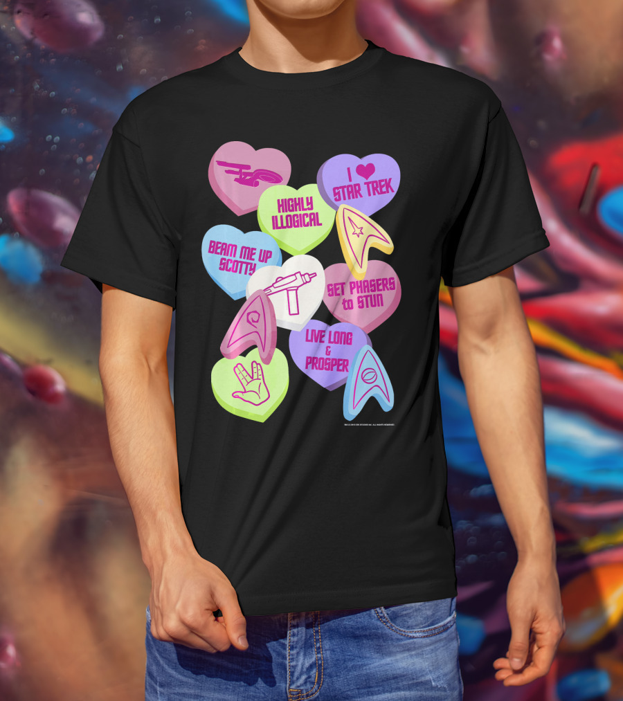 Beam Me Up Scotty Star Trek Candy Hearts Valentines Day Live Long And Prosper T-Shirt