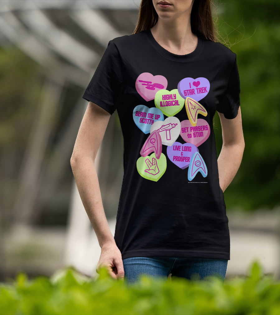 Beam Me Up Scotty Star Trek Candy Hearts Valentines Day Live Long And Prosper T-Shirt