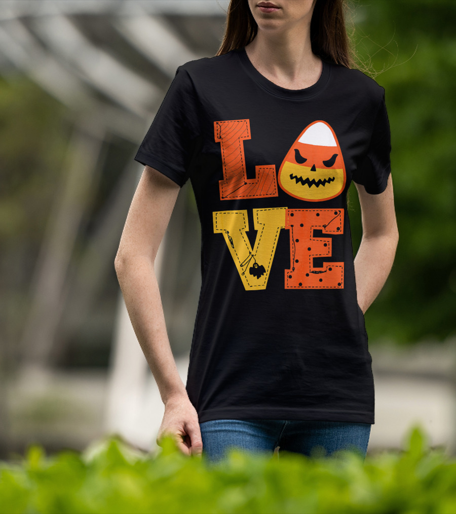 LOVE Candy Corn Halloween Pumpkin T-Shirt