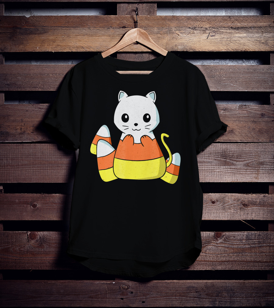 Adorable Candy Corn Cat Halloween Kitty T-Shirt