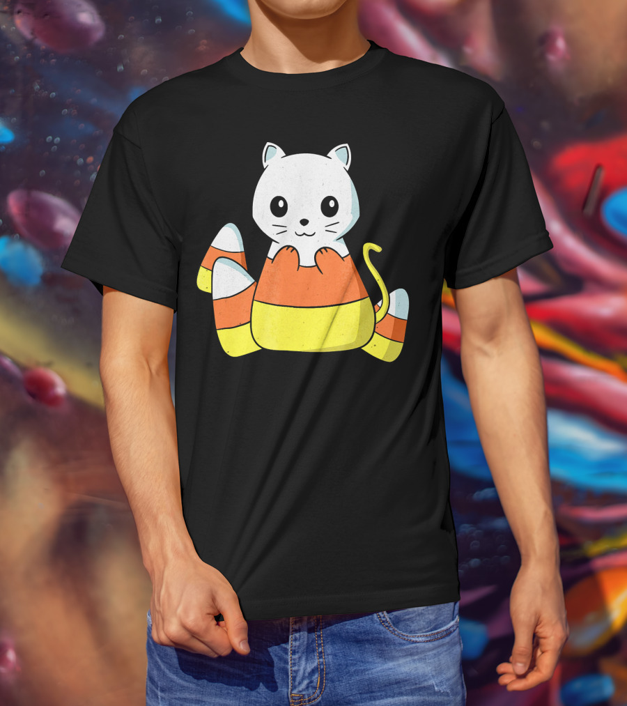 Adorable Candy Corn Cat Halloween Kitty T-Shirt