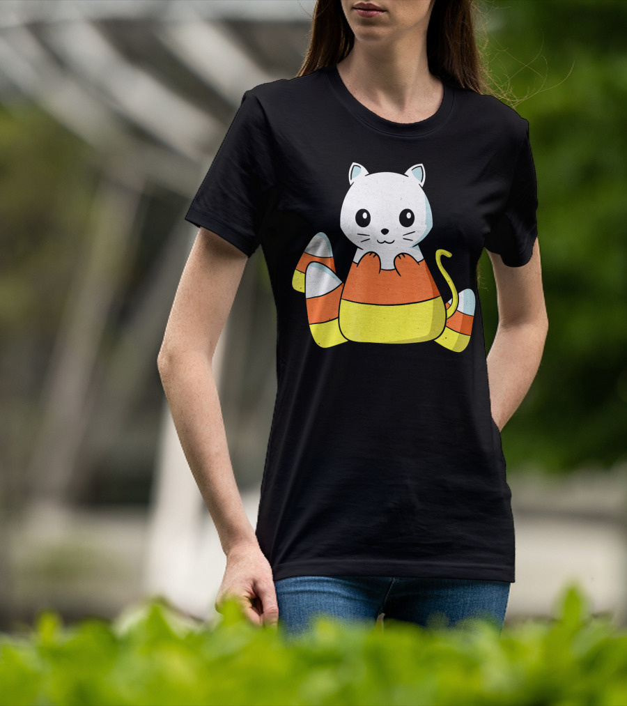 Adorable Candy Corn Cat Halloween Kitty T-Shirt