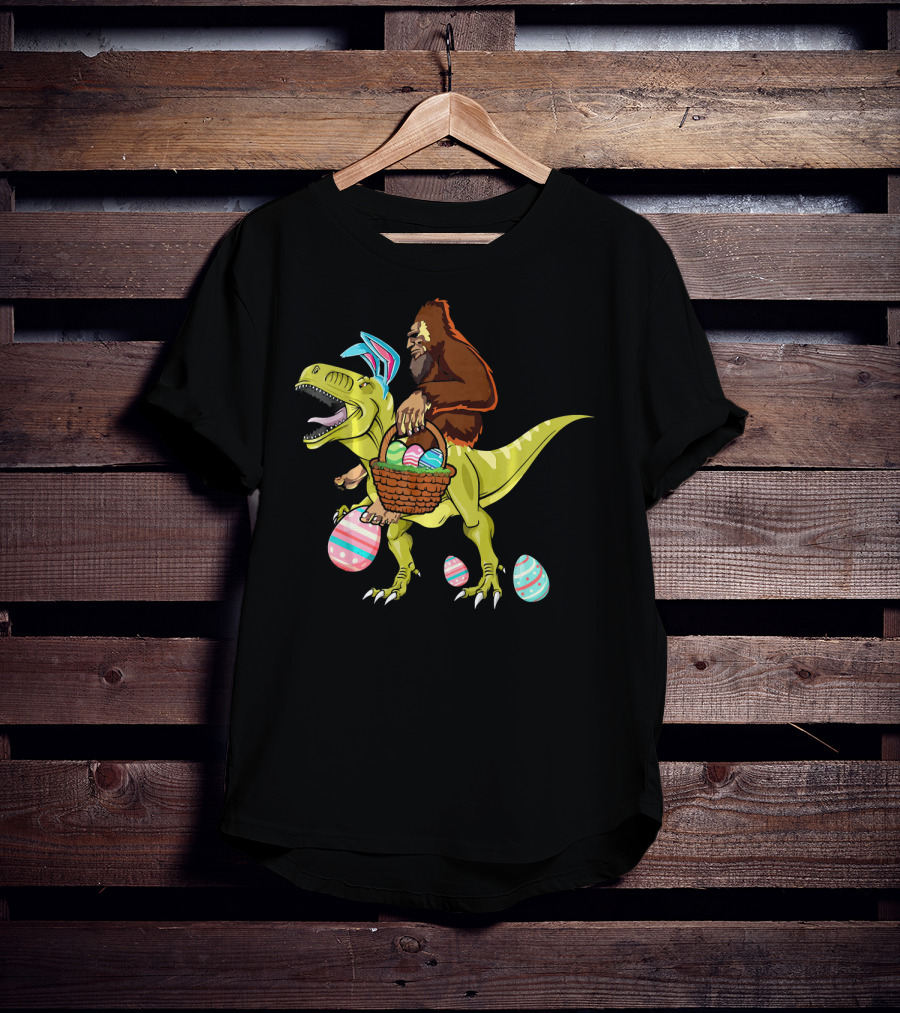 Bigfoot Dinosaur Easter Eggs Basket T-Shirt