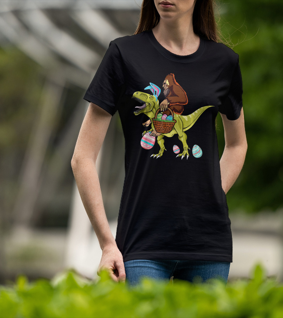 Bigfoot Dinosaur Easter Eggs Basket T-Shirt