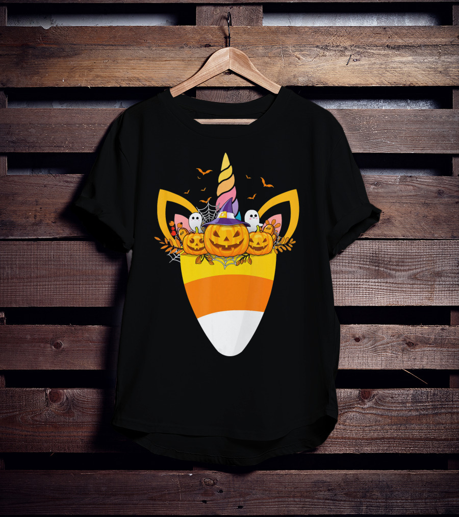 Unicorn Candy Corn Pumpkin Ghost Halloween Boo T-Shirt
