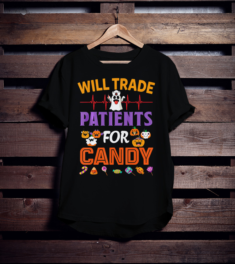 Will Trade Patients For Candy Funny Halloween Ghost Pumpkins Candy Icons T-Shirt