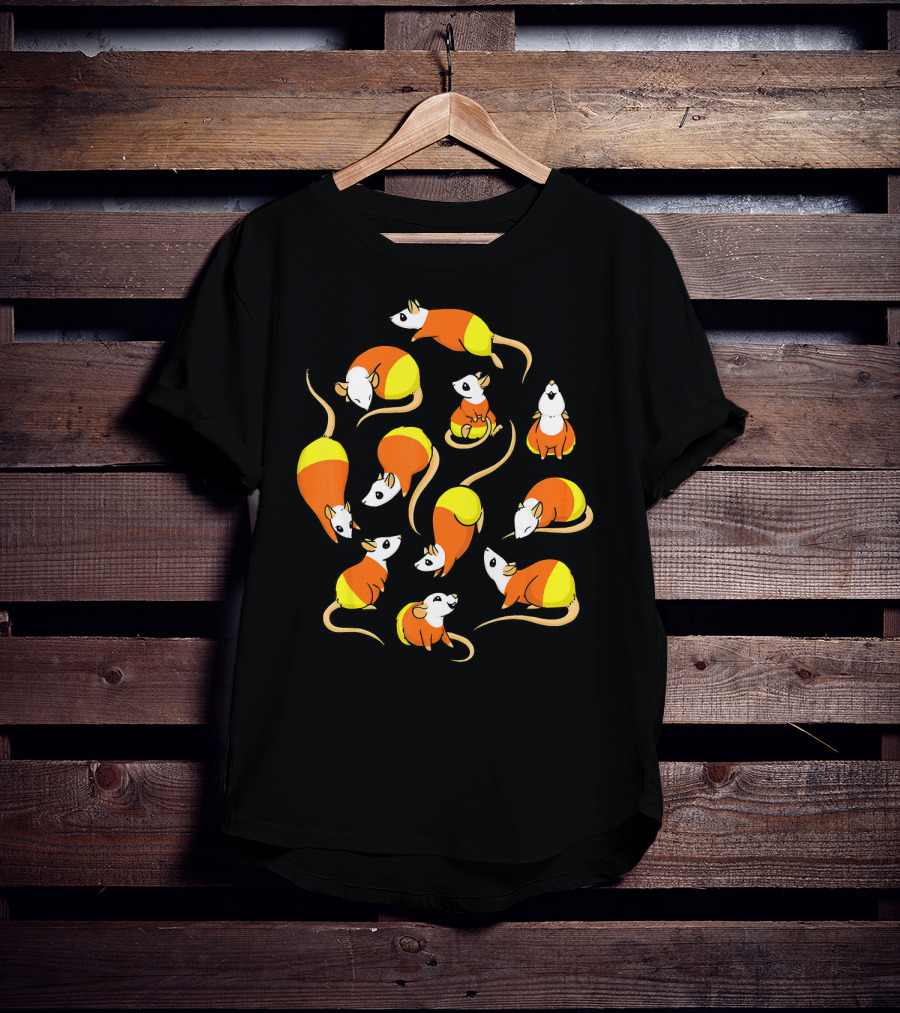 Candy Corn Rats Pattern Halloween-Themed T-Shirt