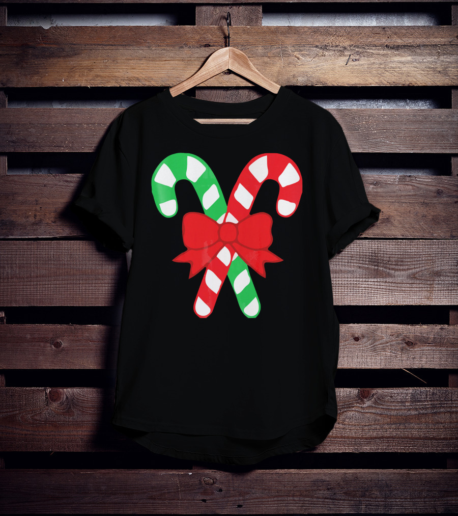 Candy Canes Christmas Holiday Red Bow Iconic Symbols T-Shirt