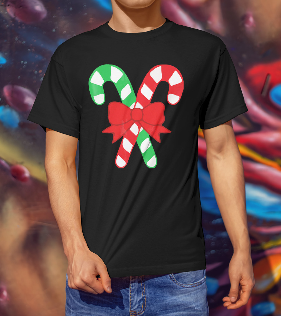Candy Canes Christmas Holiday Red Bow Iconic Symbols T-Shirt