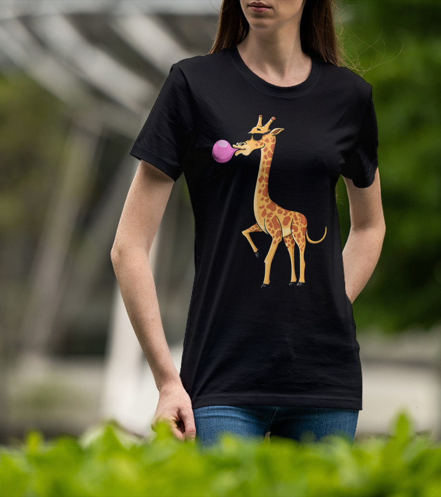 Funny Bubble Gum Blowing Giraffe Animal T-Shirt