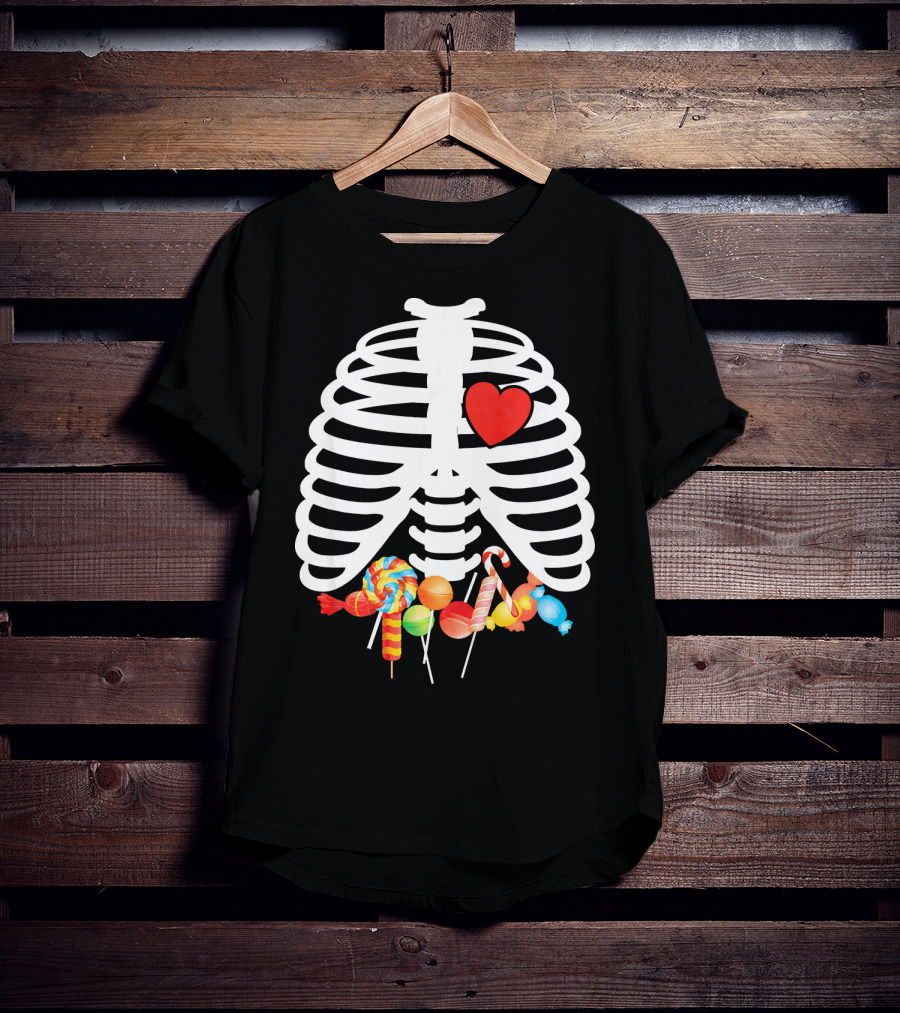 Xray Skeleton Rib Cage Heart Sweet Candy Lollipops T-Shirt