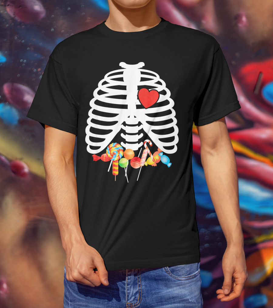 Xray Skeleton Rib Cage Heart Sweet Candy Lollipops T-Shirt