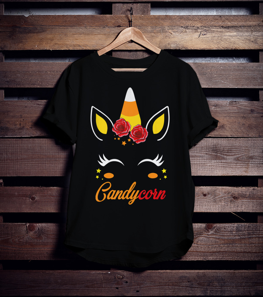 Candycorn Unicorn With Roses And Stars T-Shirt
