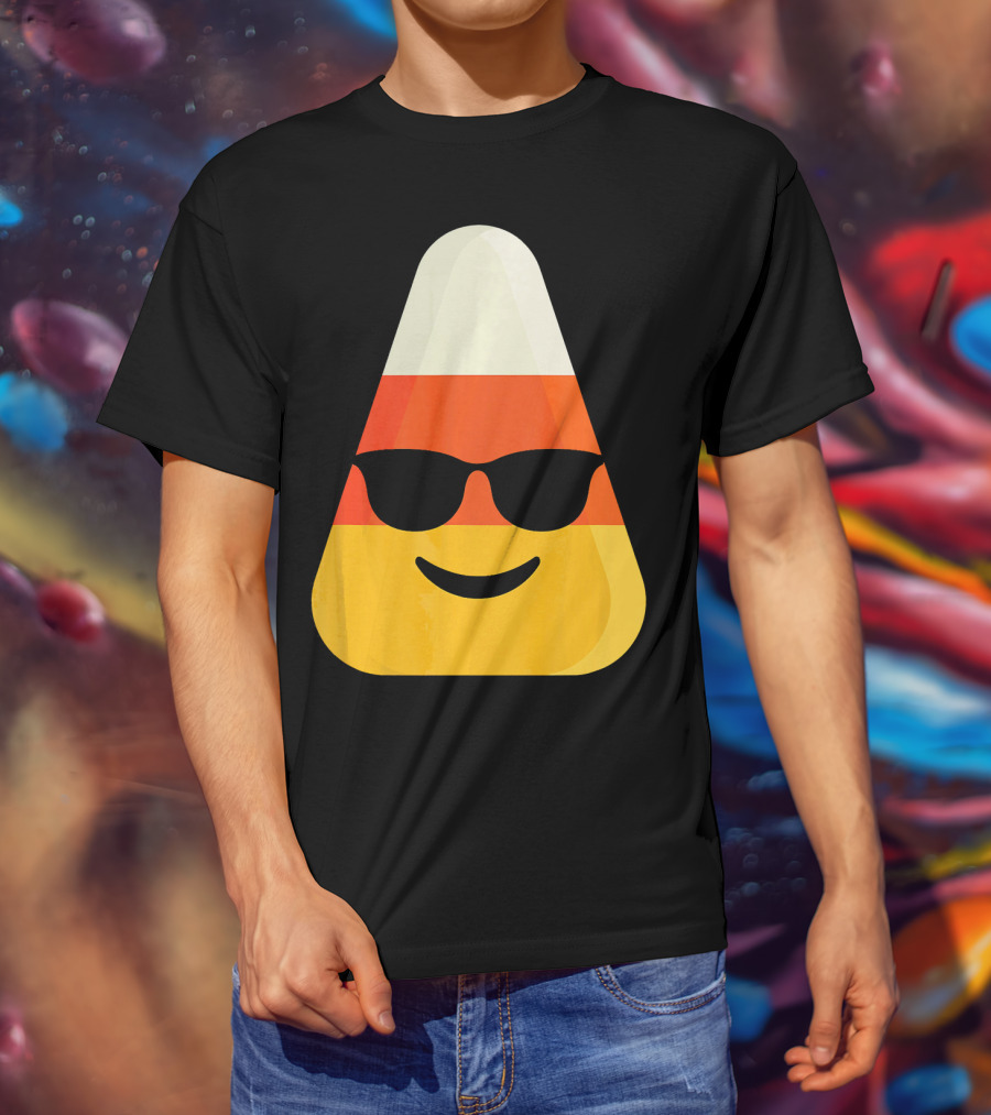 Candy Corn Emoji With Sunglasses Cool Shades T-Shirt