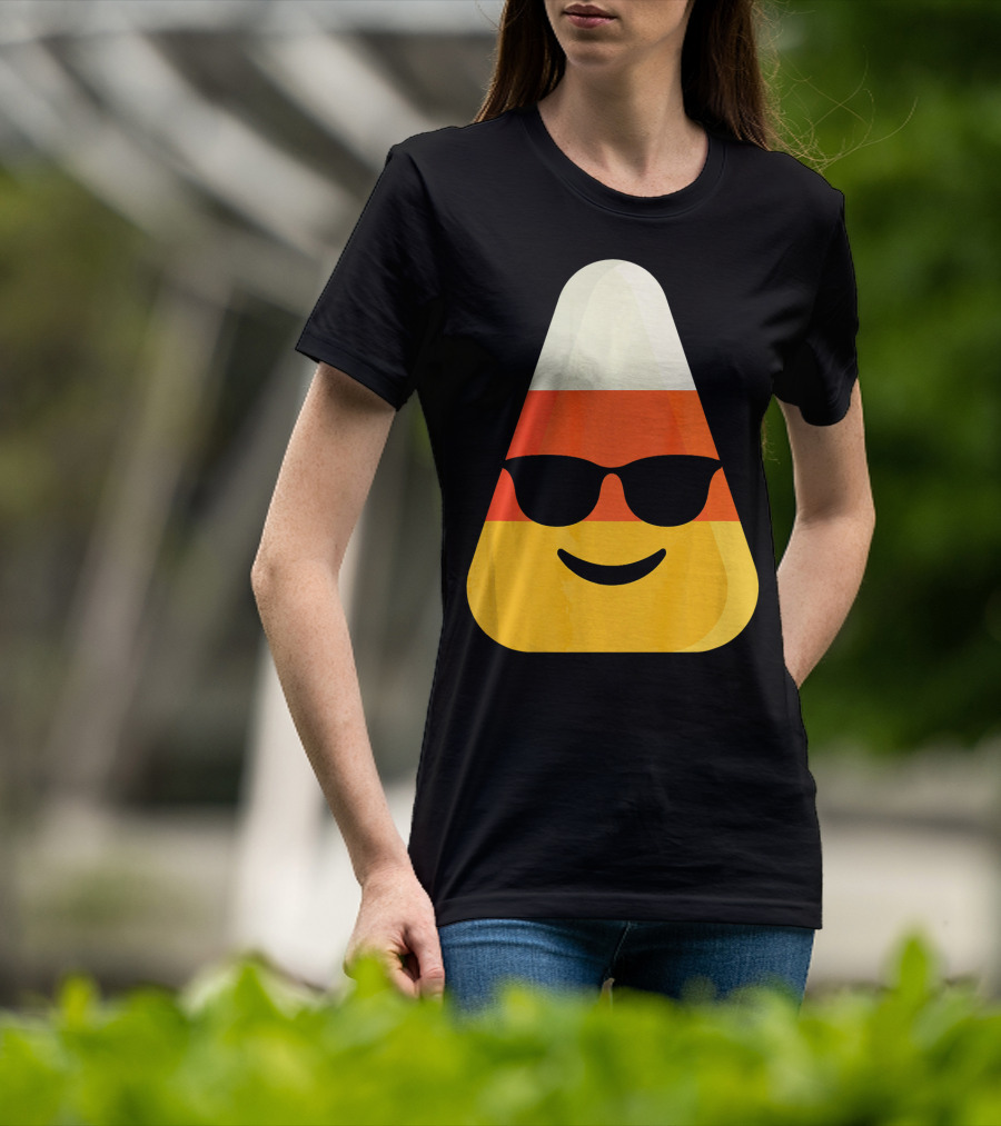 Candy Corn Emoji With Sunglasses Cool Shades T-Shirt